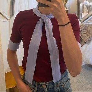 Maroon & Periwinkle Tie Blouse